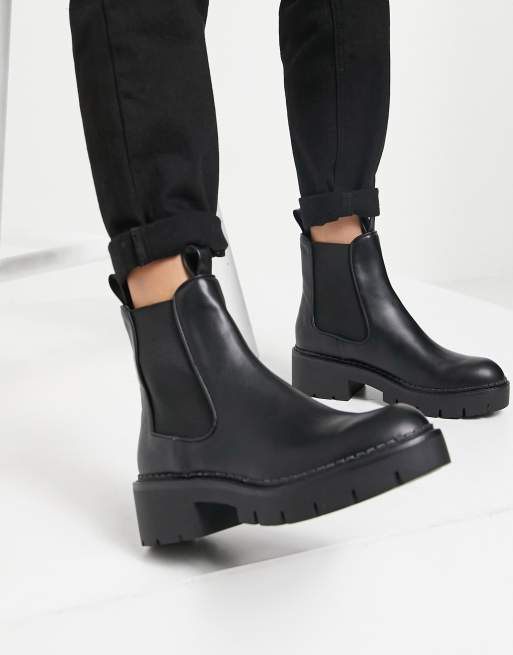 Pull&Bear - Chunky chelsea-støvler i sort