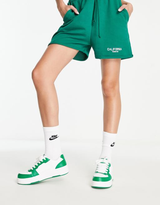 Pull&Bear chunky colourblock trainer in green and white