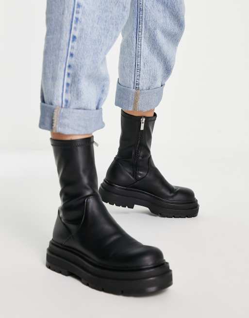 Chunky flat outlet black boots