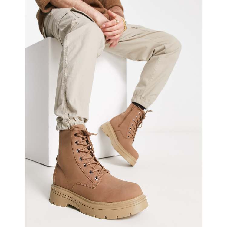 ASOS High Top Sneaker Boots In Tan With Straps