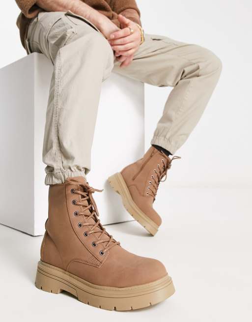 ASOS High Top Sneaker Boots In Tan With Straps