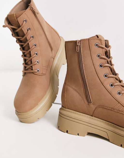 Pull&Bear chunky gum sole boots in tan, 3 of 4
