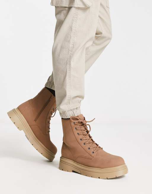Pull&Bear chunky gum sole boots in tan, 4 of 4