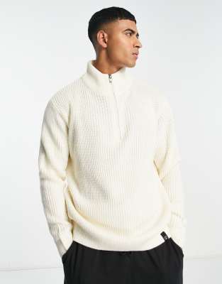 Pull&Bear chunky half zip jumper in off white - ASOS Price Checker