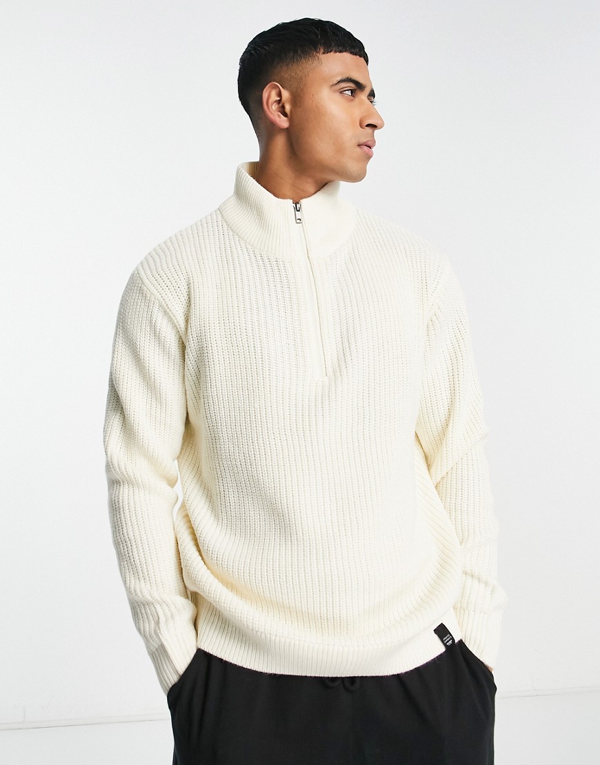 Pull & Bear chunky half zip sweater in off white