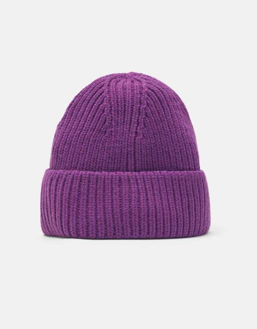 Pull&Bear Chunky knit beanie in mulberry with wool, 2 of 5