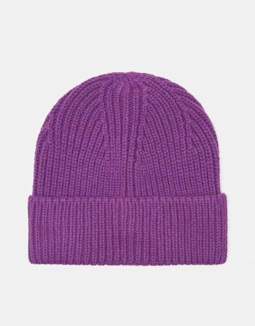 Pull&Bear Chunky knit beanie in mulberry with wool, 3 of 5