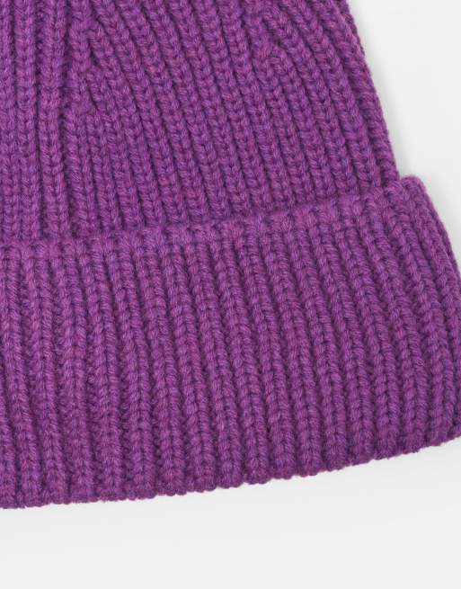Pull&Bear Chunky knit beanie in mulberry with wool, 4 of 5