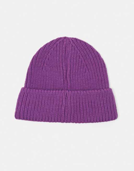 Pull&Bear Chunky knit beanie in mulberry with wool, 5 of 5