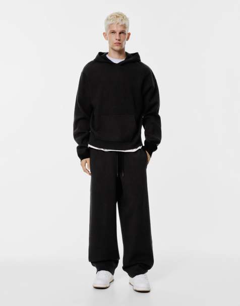 Pull&Bear Chunky knit tracksuit bottoms in black - view 1