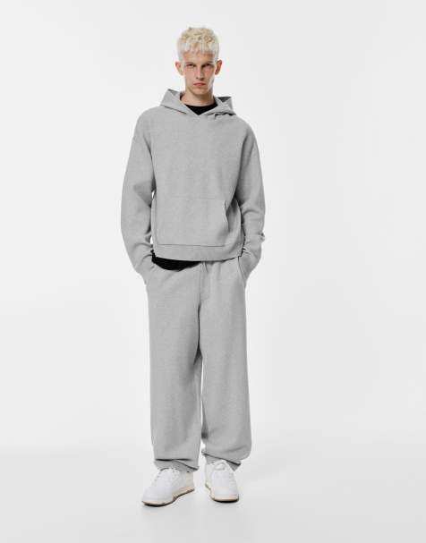 Pull&Bear Chunky knit tracksuit bottoms in grey marl - view 1