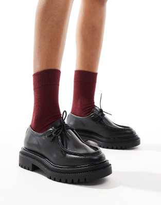 Pull & Bear chunky lace up loafers in black