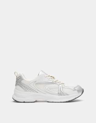 Pull&Bear Chunky lace-up trainers in silver