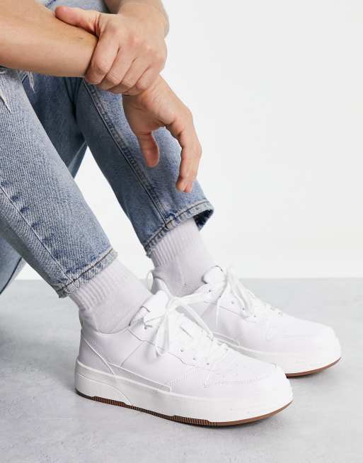 White chunky store lace up trainers