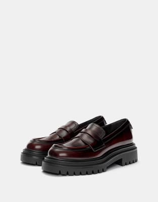 Pull&Bear Chunky loafers in burgundy