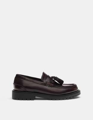 Pull&Bear Chunky loafers with tassels in maroon