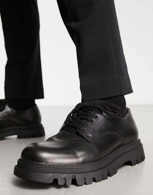 Pull Bear chunky oxford shoes in black