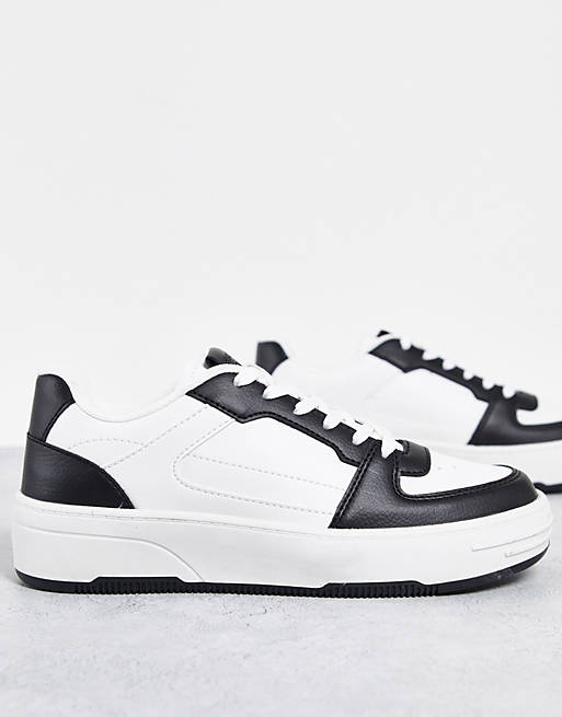 Pull&Bear chunky retro sneakers with black contrast in white
