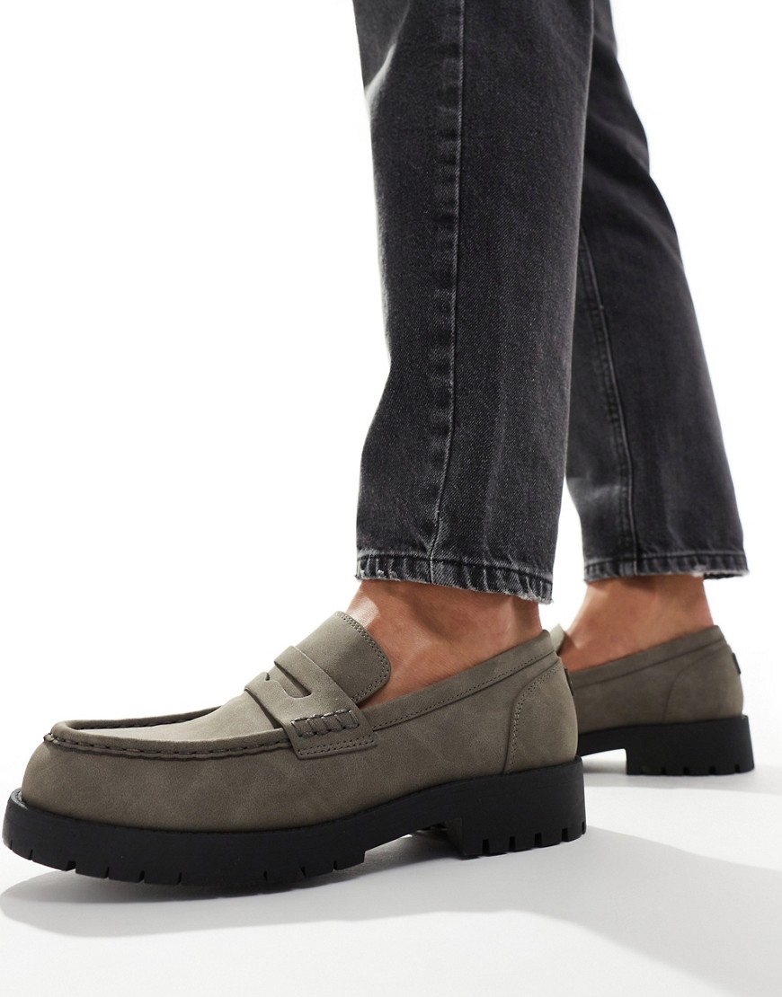 Pull & Bear Chunky Ridged Loafers In Brown