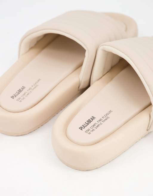 Pull Bear chunky sliders in ecru