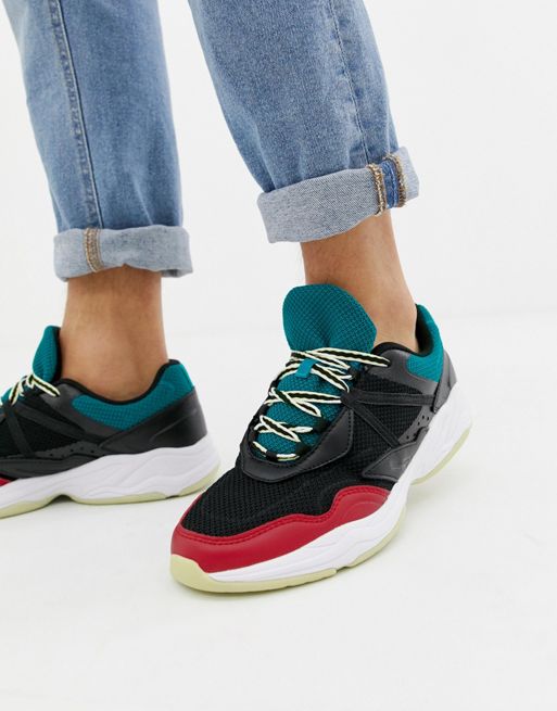 Pull&Bear chunky sneaker with color block in black | ASOS