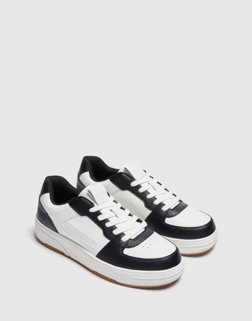 Pull&Bear - Chunky sneakers i sort/hvidt kontrastdesign