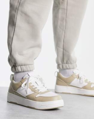 Pull & Bear chunky sneakers in beige exclusive at ASOS-Neutral