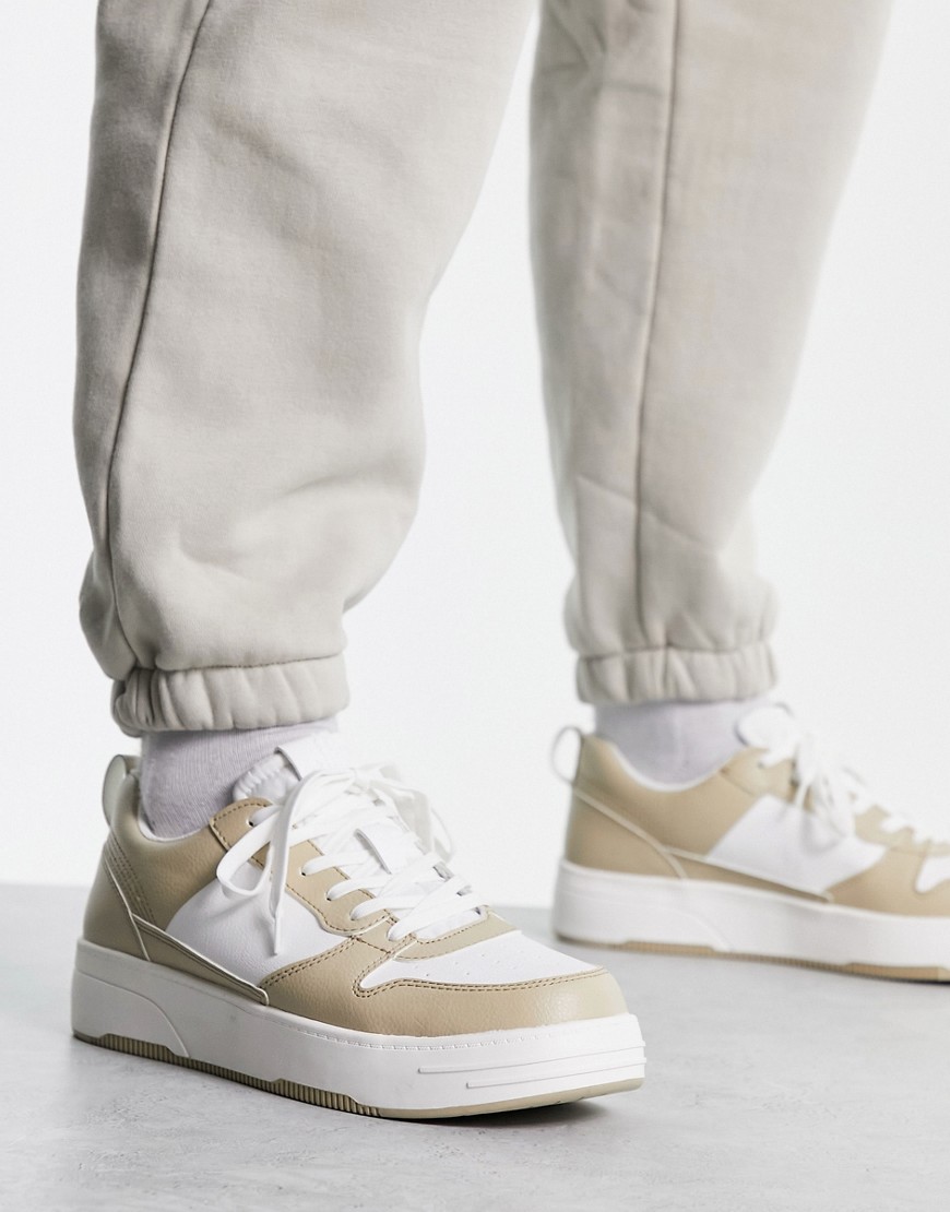 Pull & Bear chunky sneakers in beige exclusive at ASOS-Neutral