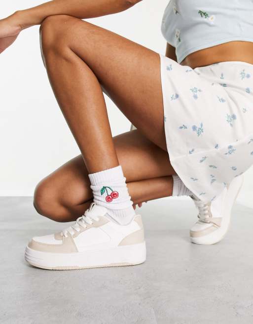 Pull&Bear - Chunky sneakers med beige og hvide farveblokke, 4 af 4