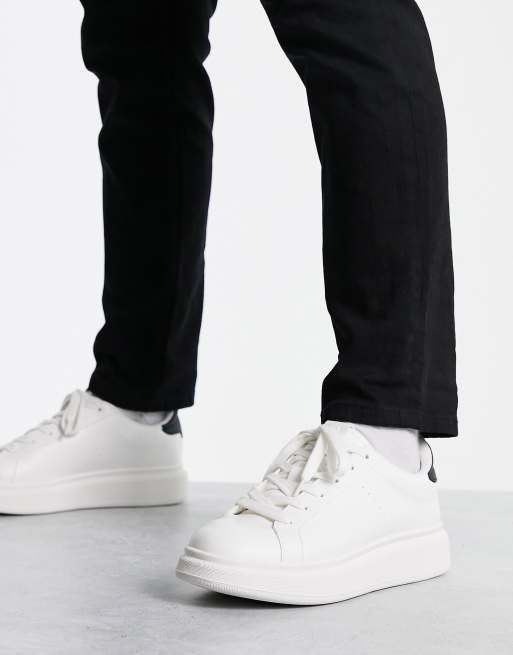 Pull&Bear Flatform Sneakers With Black Back Tab in White