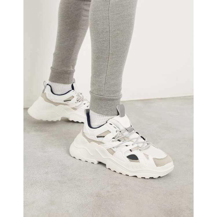 Pull Bear chunky sneakers with contrast panels in off white