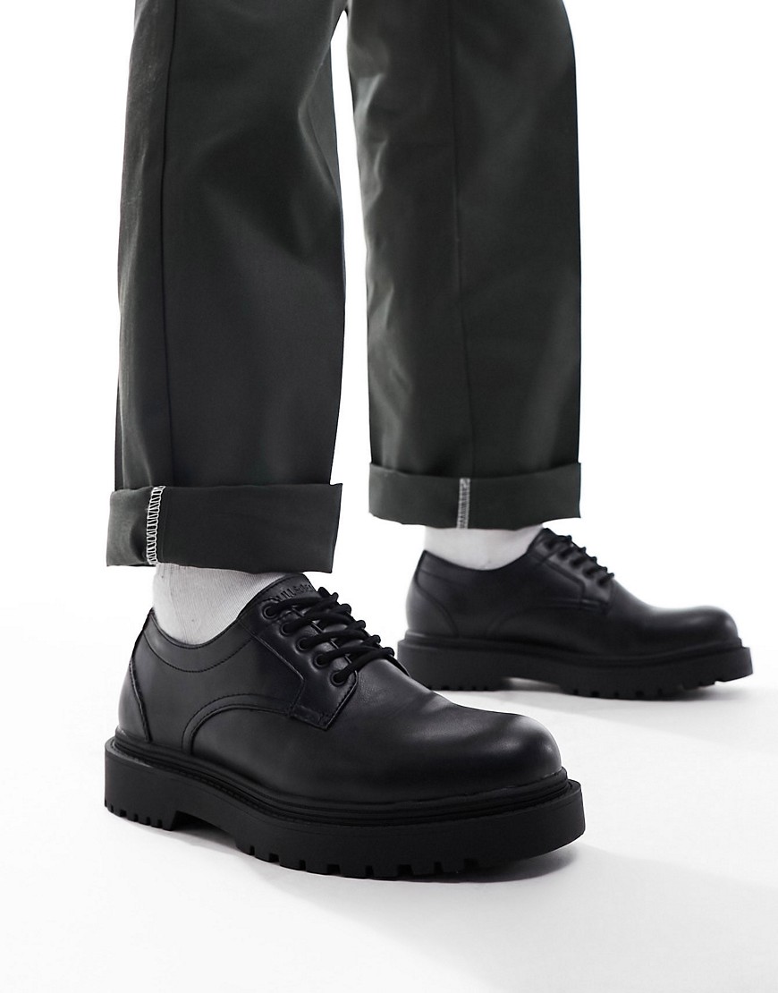 Pull & Bear chunky sole derby shoes in black