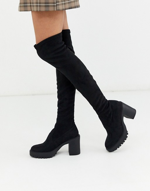 Pull&Bear chunky sole high leg boots in black
