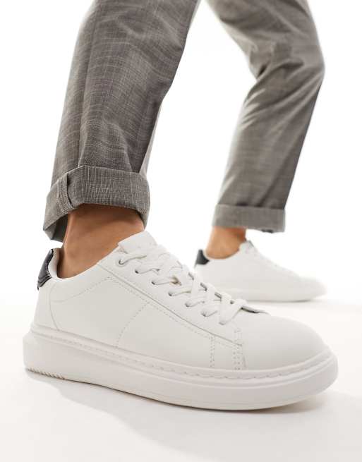 Pull&Bear Flatform Sneakers With Black Back Tab in White