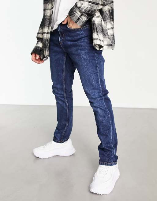 Pull&Bear – Ciemnoniebieskie dopasowane jeansy 