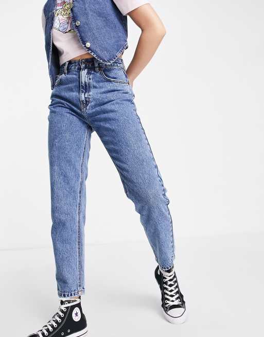 Pull&Bear – Ciemnoniebieskie jeansy mom fit z podwyższonym stanem, 4 z 4