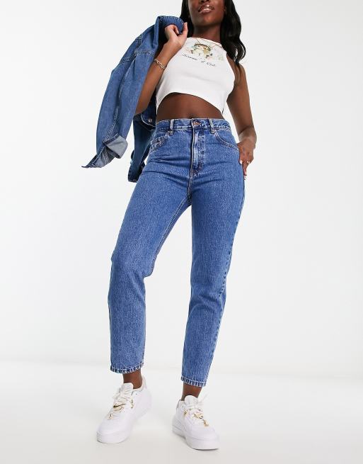 Pull&Bear – Ciemnoniebieskie jeansy mom fit z podwyższonym stanem, 2 z 5