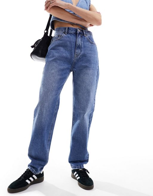 Pull&Bear – Ciemnoniebieskie jeansy mom fit z podwyższonym stanem