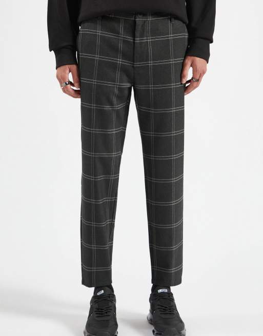 Pull&Bear – Ciemnoszare spodnie w kratę