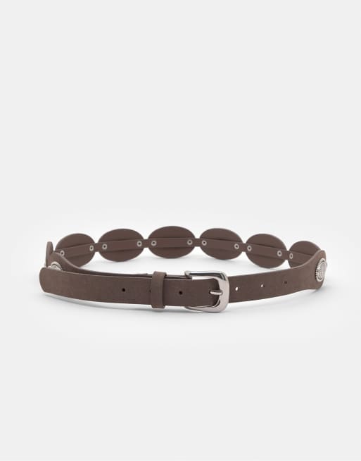 Pull&Bear - Cintura bohémien marrone con dettagli ovali