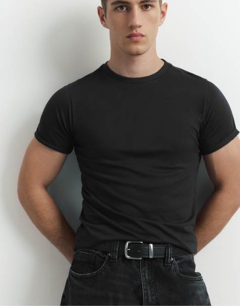 Pull&Bear cintura con effetto pelle e impunture nera - view 1