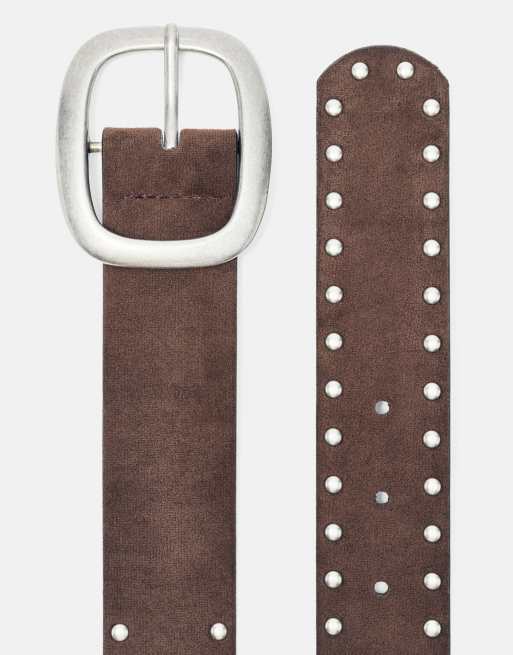 Pull&Bear cintura in camoscio sintetico con borchie marrone, 3 di 5