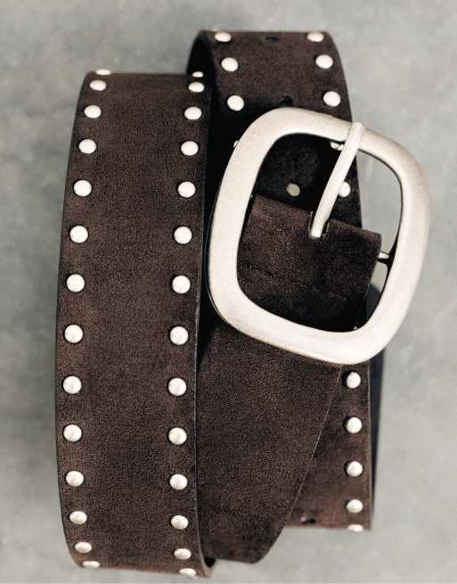 Pull&Bear cintura in camoscio sintetico con borchie marrone, 5 di 5