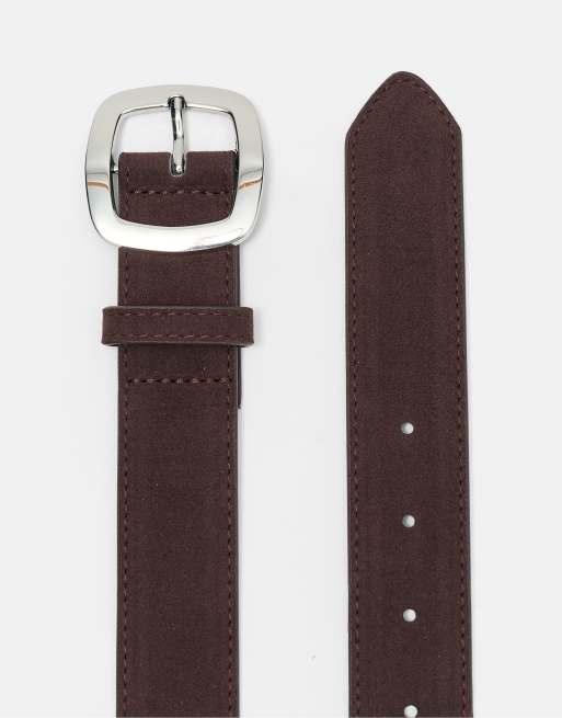 Pull&Bear cintura in camoscio sintetico con fibbia arrotondata color cioccolato, 3 di 5