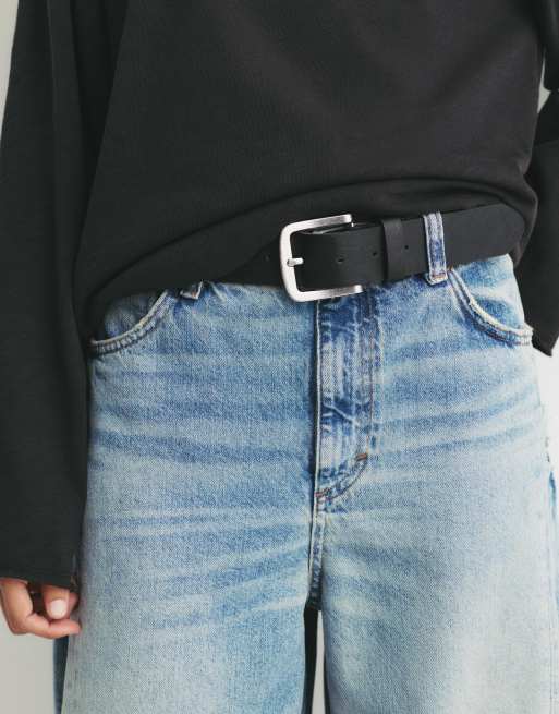 Pull&Bear - Cintura in pelle sintetica basic nera