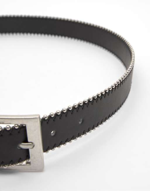 Pull&Bear - Cintura in pelle sintetica nera con bordi metallici, 2 di 4