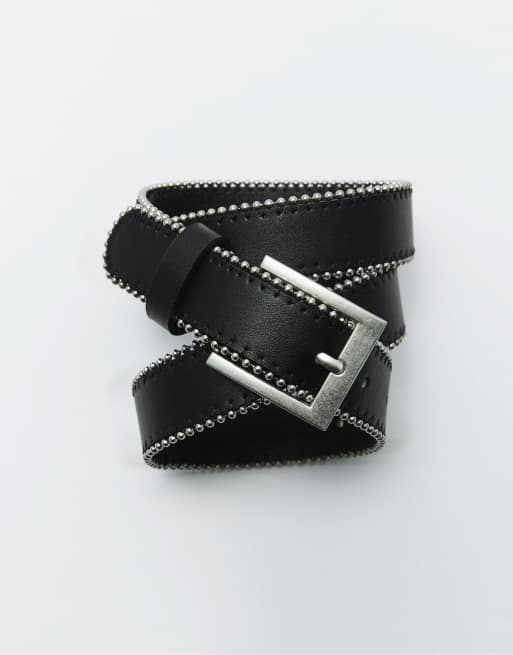 Pull&Bear - Cintura in pelle sintetica nera con bordi metallici, 3 di 4