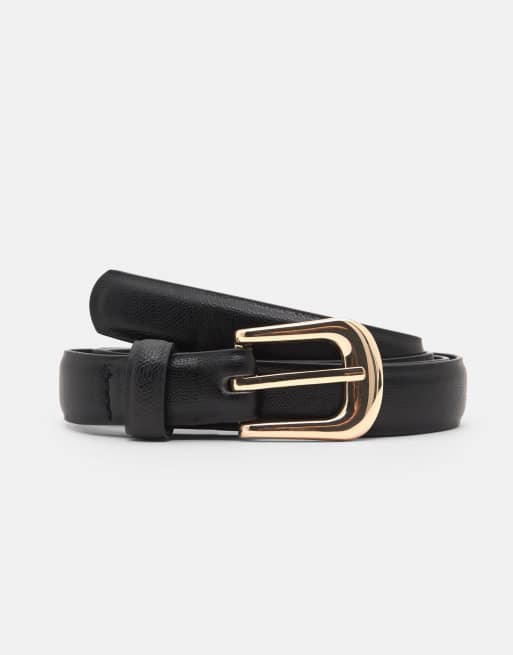 Pull&Bear - Cintura sottile nera effetto pelle