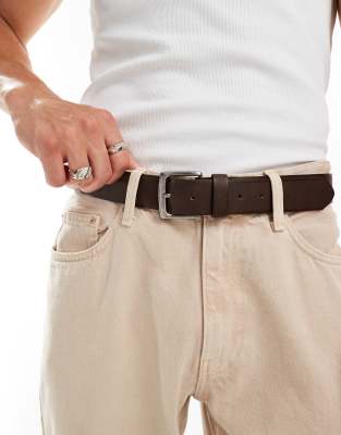 Pull&Bear - Cintura stile vintage marrone slavato con fibbia argento
