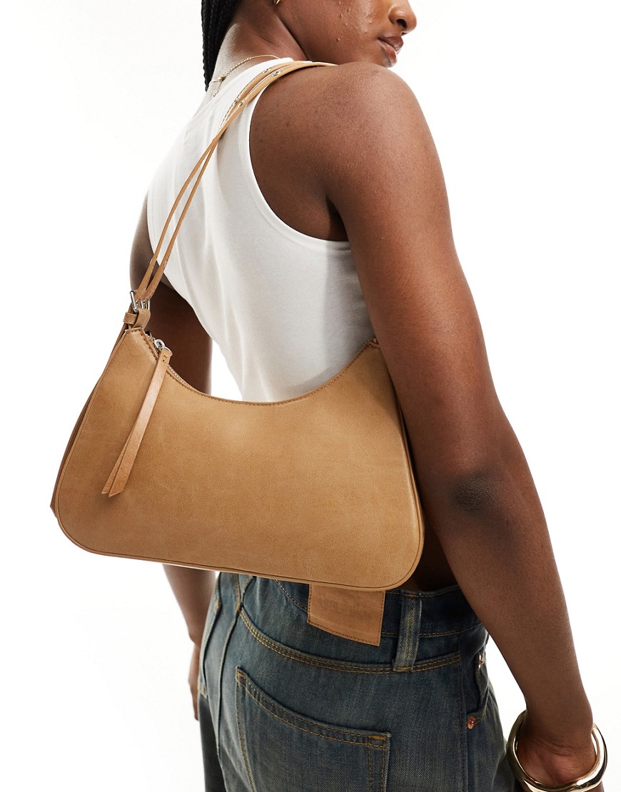 Pull & Bear classic PU shoulder bag in washed brown